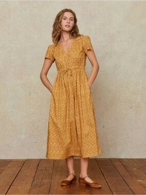 Christy Dawn Golden Floral Midi Dress Tie Waist Size S NWT Dawn Dress